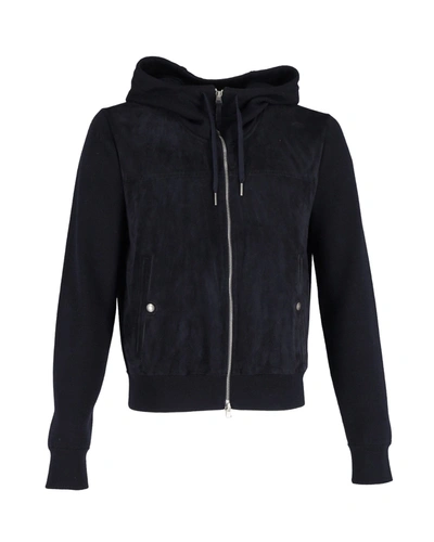 Shop Tom Ford Panelled Zip-up Hoodie In Navy Blue Suede And Wool