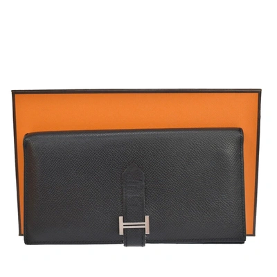 Shop Hermes Béarn Leather Wallet () In Black