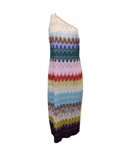 Shop Missoni One-shoulder Dress In Multicolor Rayon