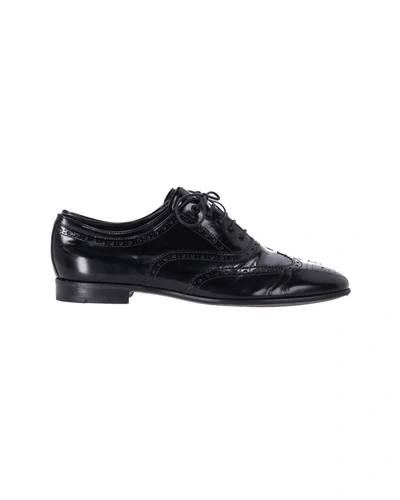 Shop Prada Lace Up Brogues In Black Patent Leather