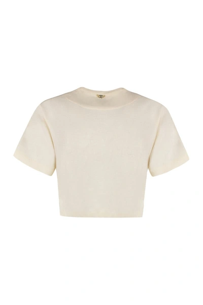 Rabanne Crop Metallic Embellishment Cotton Blend T-shirt In Gold