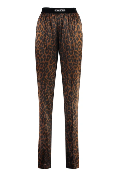 Shop Tom Ford Silk Trousers In Animalier