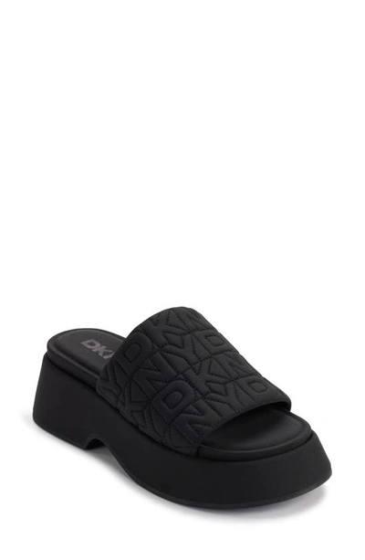 Shop Dkny Logo Quilt Platform Sandal In Black