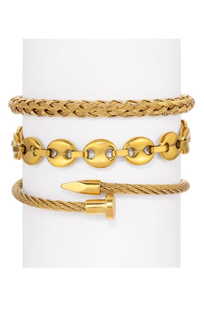 Shop Eye Candy Los Angeles Set Of 3 Raphael Titanium Bracelets In Gold