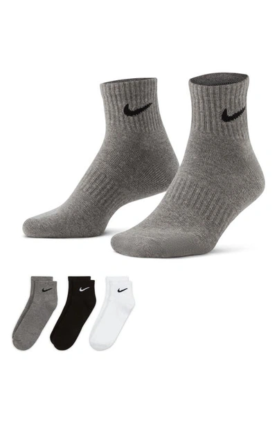 Nike Kids' Assorted 3-pack Dri-fit Everyday Cushioned Ankle Socks In Grey Multi Color