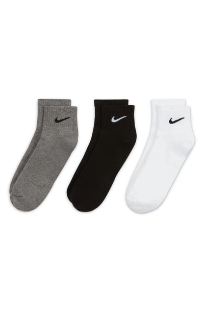 Nike Kids' Assorted 3-pack Dri-fit Everyday Cushioned Ankle Socks In Grey Multi Color