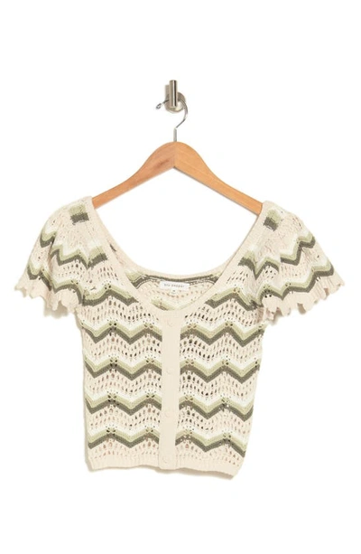 Shop Vici Collection Maelis Crochet Knit Short Sleeve Crop Cardigan In Beige Olive