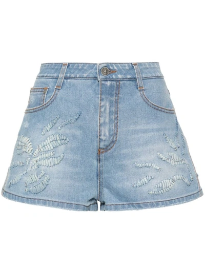 Shop Ermanno Scervino Shorts With 3d Details In Blue