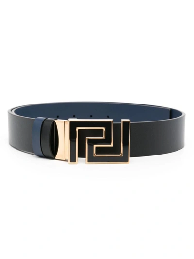 Shop Versace Belts In Black/navy/gold