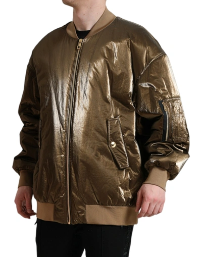 Shop Dolce & Gabbana Elegant Bronze Bomber Men's Jacket