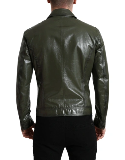 Shop Dolce & Gabbana Emerald Elegance Leather Biker Men's Jacket In Green