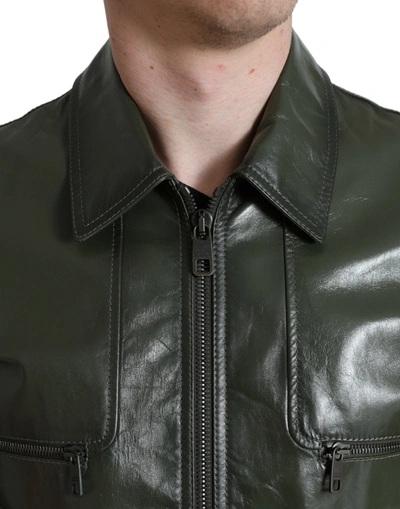 Shop Dolce & Gabbana Emerald Elegance Leather Biker Men's Jacket In Green