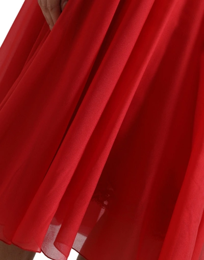 Shop Dolce & Gabbana Red Silk Pleated Aline Long Sleeve Midi Women's Dress