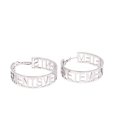 Shop Vetements Logo Hoop Earrings In Silver