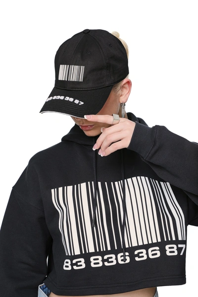 Shop Vtmnts Cropped Hoodie With Barcode Print In Black