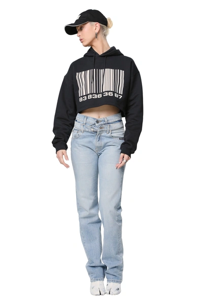 Shop Vtmnts Cropped Hoodie With Barcode Print In Black