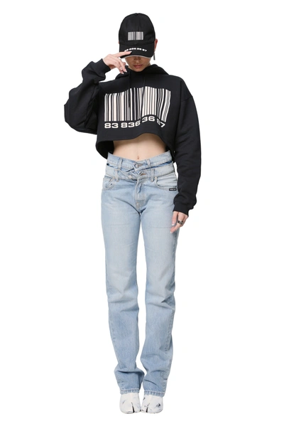 Shop Vtmnts Cropped Hoodie With Barcode Print In Black