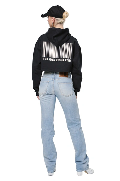 Shop Vtmnts Cropped Hoodie With Barcode Print In Black