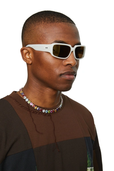 Shop Dries Van Noten Linda Farrow Rectangular Sunglasses In White/silver/brown
