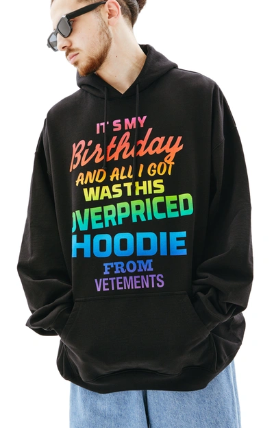 Shop Vetements Overpriced Birthday Hoodie In Black/rainbow
