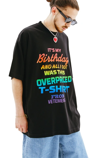 Shop Vetements Overpriced Birthday T-shirt In Black/rainbow