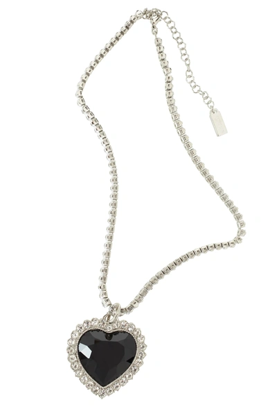 Shop Vetements Crystal Heart Necklace In Black