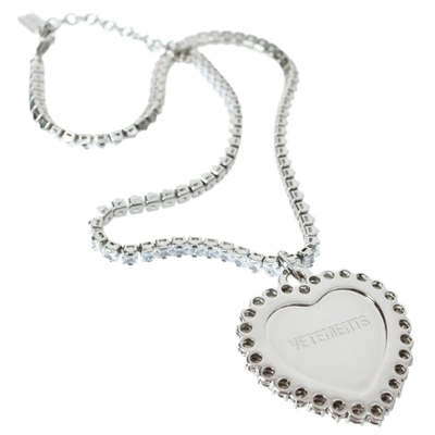 Shop Vetements Crystal Heart Necklace In Black