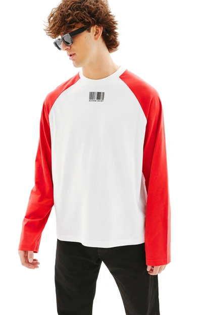 Shop Vtmnts Barcode Raglan Long Sleeve T-shirt In White/red