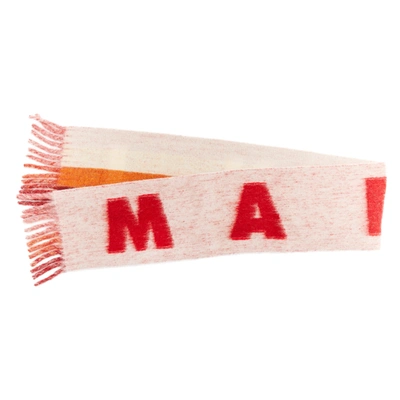 Shop Marni Mohair Logo Scarf In Pink/red