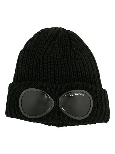 Shop C.p. Company Goggles Wool Cap In Black