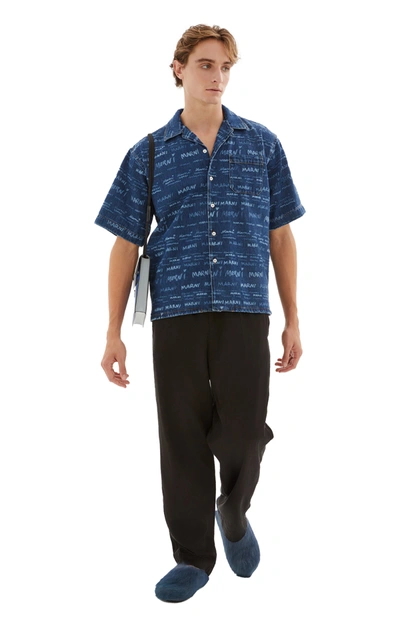 Shop Marni Bowling Denim Shirt With Mega  Branding In Blue