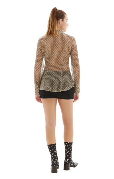 Marine Serre Moon Diamant Sheer Silk Crepon Button-up Shirt In Beige
