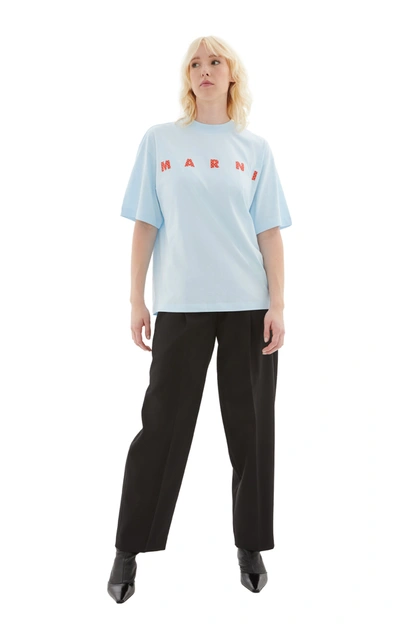 Shop Marni Logo Cotton T-shirt In Blue/red