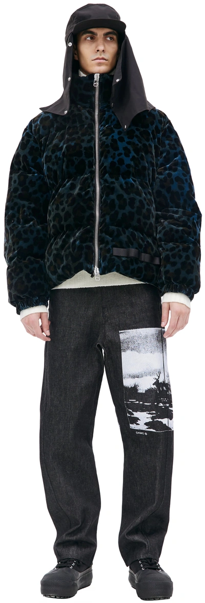 Shop Oamc Trace Velvet Puffer Jacket In Leopard
