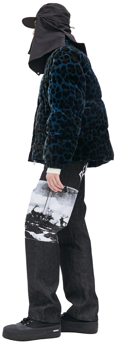 Shop Oamc Trace Velvet Puffer Jacket In Leopard