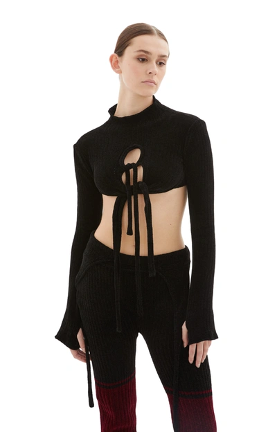Shop Ottolinger Knit Strap Long Sleeve Shirt Top In Black
