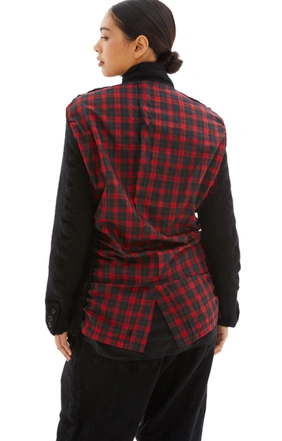 Shop Comme Des Garcons Black Wool Jacket With Red Plaid Backing In Brown
