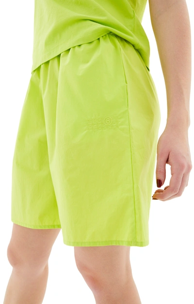 Mm6 Maison Margiela Numbers-embroidered Elasticated-waist Shorts In Neon Green