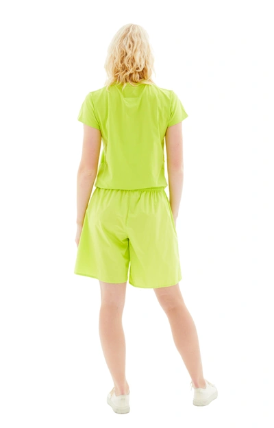 Mm6 Maison Margiela Numbers-embroidered Elasticated-waist Shorts In Neon Green