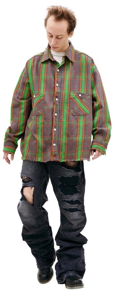 Saint Michael Denim Tears Frnnl Checked Shirt In Green
