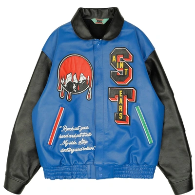 Shop Saint Michael Denim Tears Varsity Jacket In Blue