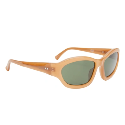 Shop Dries Van Noten X Linda Farrow Rectangle Sunglasses In Dark Camel/silver/green