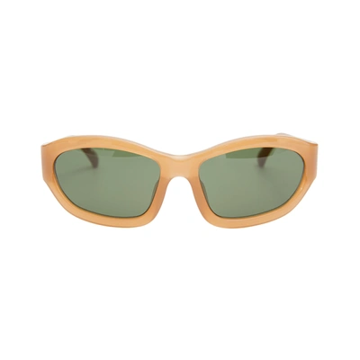Dries Van Noten X Linda Farrow Rectangle Sunglasses In Dark Camel/silver/green