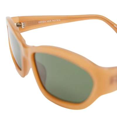 Shop Dries Van Noten X Linda Farrow Rectangle Sunglasses In Dark Camel/silver/green