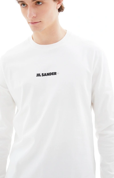 Jil Sander Crew Neck Long Sleeve Boxy Fit Printed Logo Sweatshirt In 102 Milky