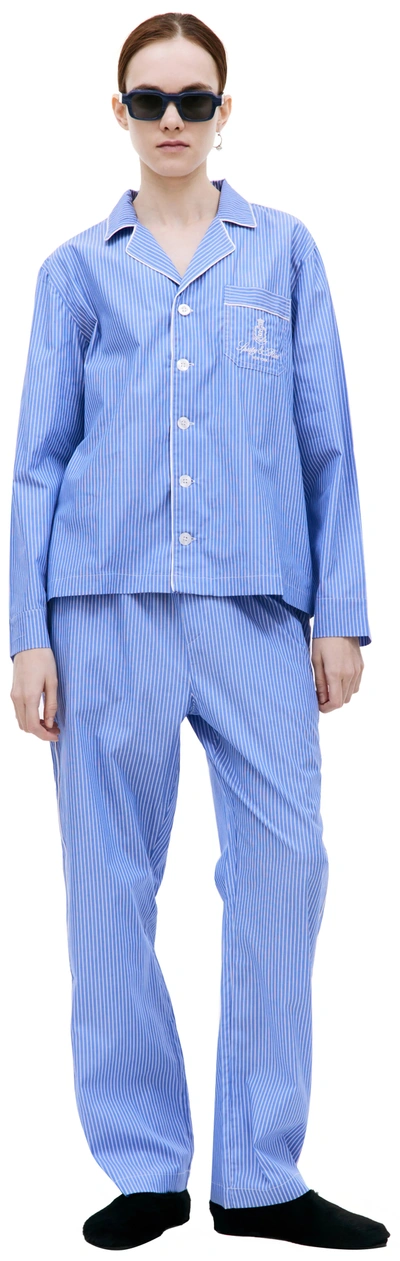 Shop Sporty And Rich Vendome Pyjama Shirt In Blue Stripped