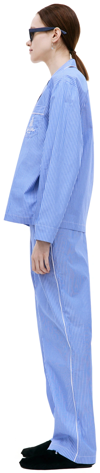 Sporty And Rich Vendome Striped Pajama Shirt In Blue Stripped
