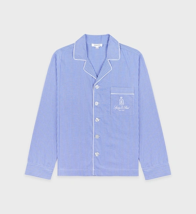 Sporty And Rich Vendome Striped Pajama Shirt In Blue Stripped