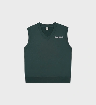Shop Sporty And Rich Serif Logo Embroidered V-neck Vest In Forest