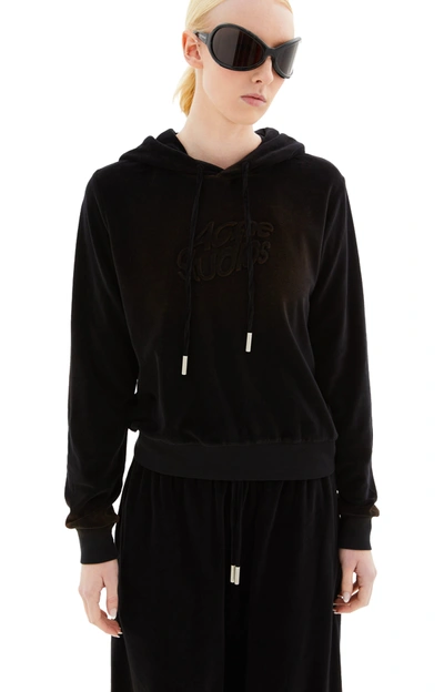 Shop Acne Studios Velour Hooded Sweater In Black